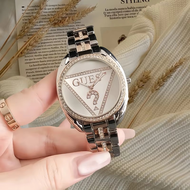 High Quality Women's Luxury Watch Alloy Two-Tone Bracelet Rhinestone Bezel Elegant Quartz Watch 38mm 20mm Glass Dial