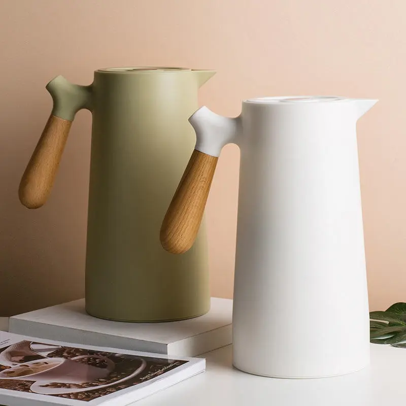 Wholesale Minimalist Design 1L Large Capacity Glass Inner Tea Thermos Kettle Household Use Water Jug Bottle with Wooden Lid Suppliers, Factories