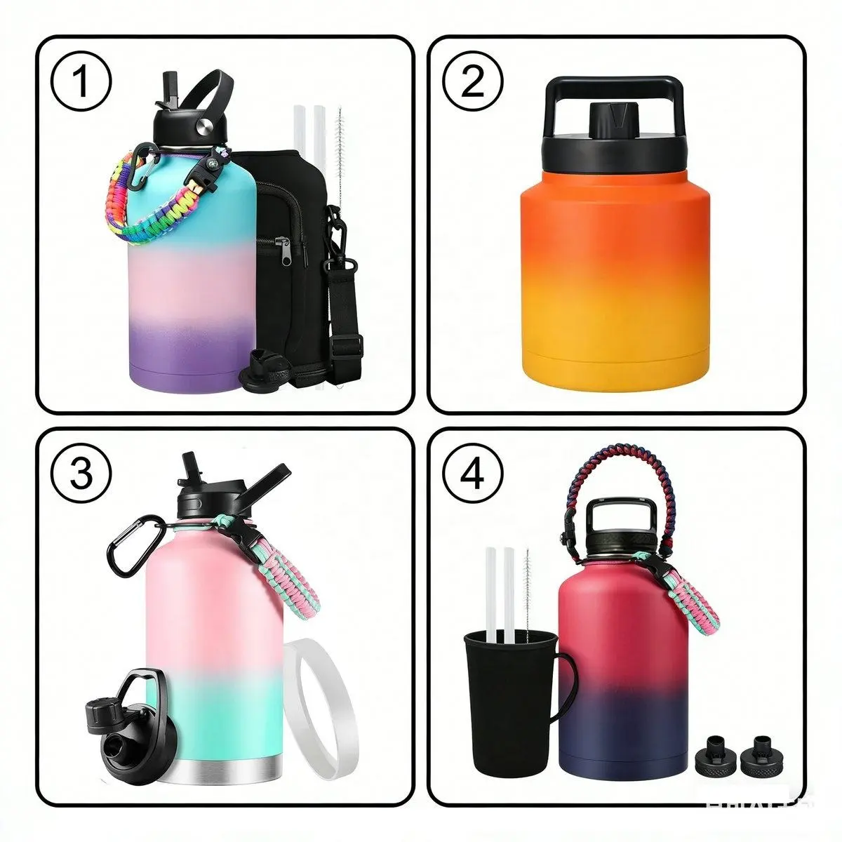 Wholesale Large Capacity 64oz/128oz Double Wall Stainless Steel Vacuum Insulated Jug Outdoor Sports Thermos with Straw Spout Handle Lids Manufacturer, Supplier