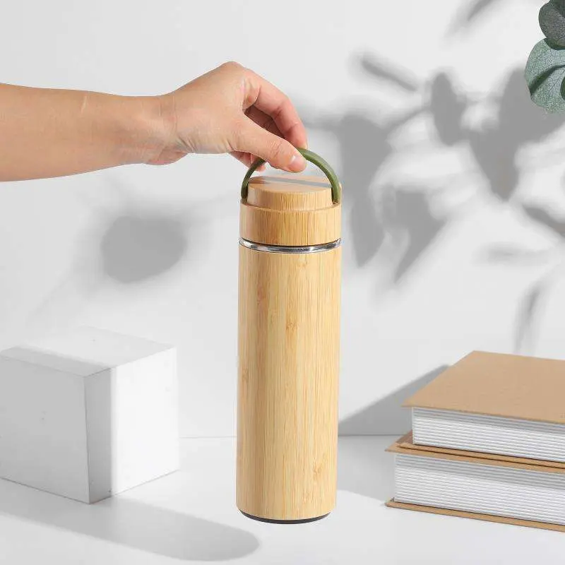 China 500ml Eco Friendly Insulated Bamboo Vacuum Flask with Lid and Tea Infuser Manufacturer, Supplier