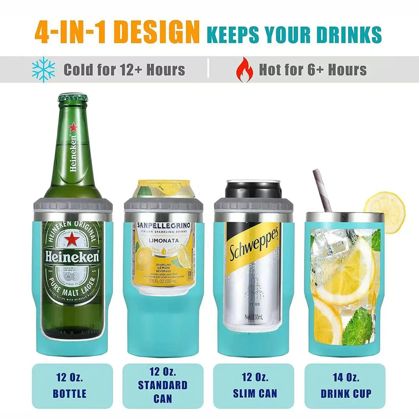 Wholesale 14oz 4 in 1 Double Wall Stainless Steel Insulated Beer Bottle Can Cooler Manufacturer, Factories