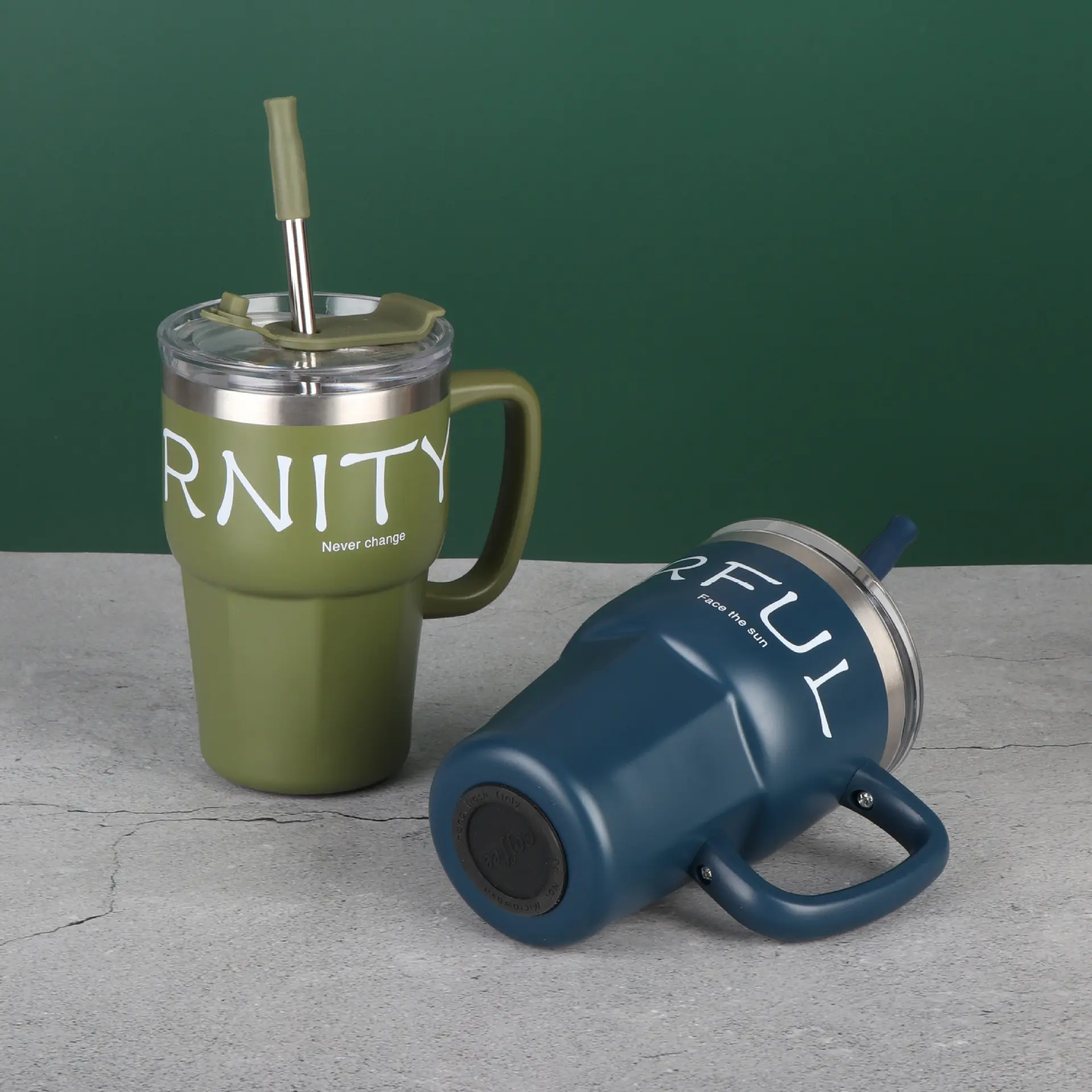Wholesale New Arrival 600ml Stainless Steel Coffee Mug Vacuum Insulated Office Cup with Silicone Straw and Handle Manufacturers, Supplier