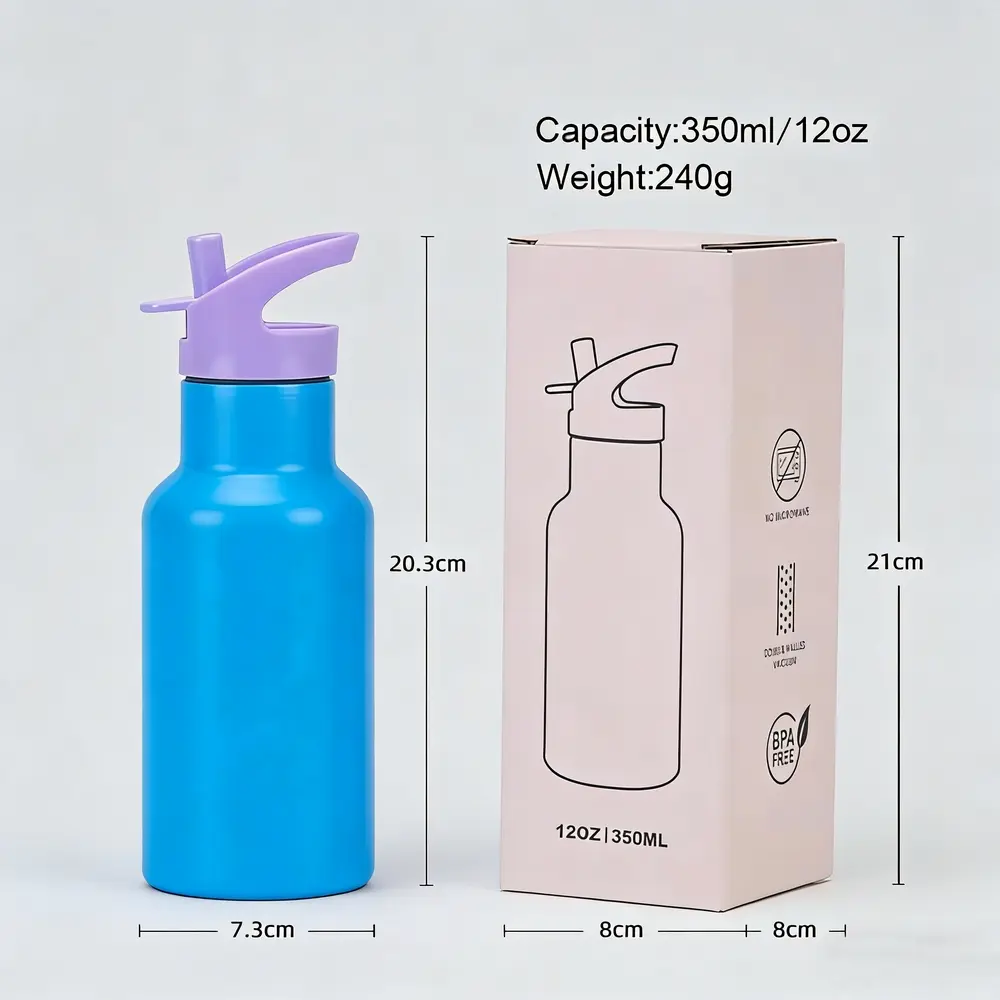 China Cute 12oz/350ml 316 Stainless Steel Kids Water Bottle Vacuum Insulated Mini Flask with Straw and Handle for Children Suppliers, Factories