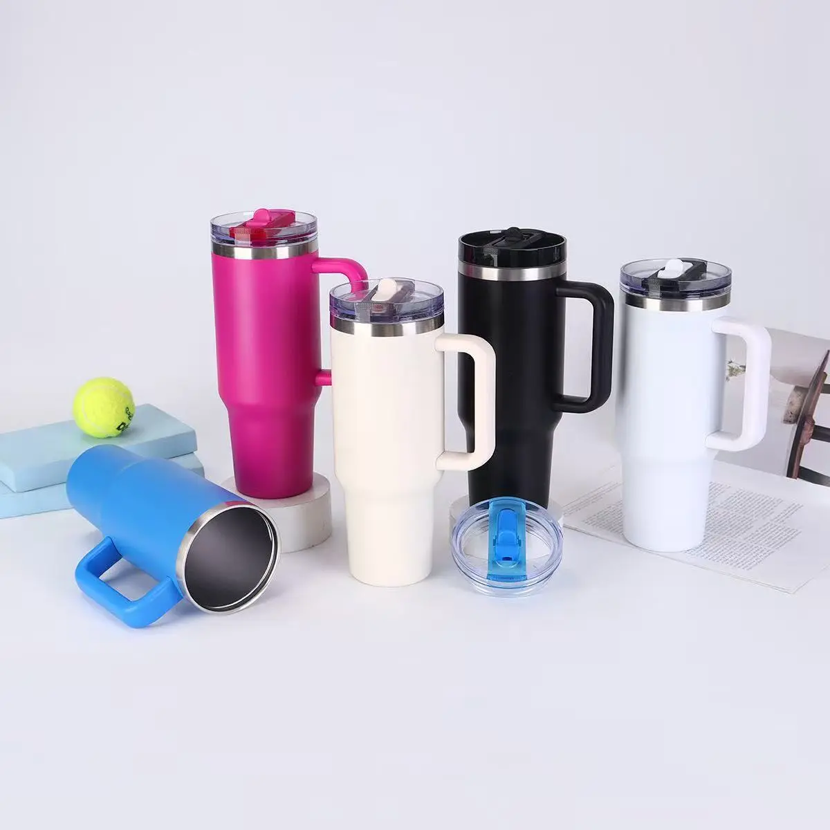 China Double Wall Insulated Cup Stainless Steel 40oz Tumbler with Handle and Straw Lid Manufacturers, Factory