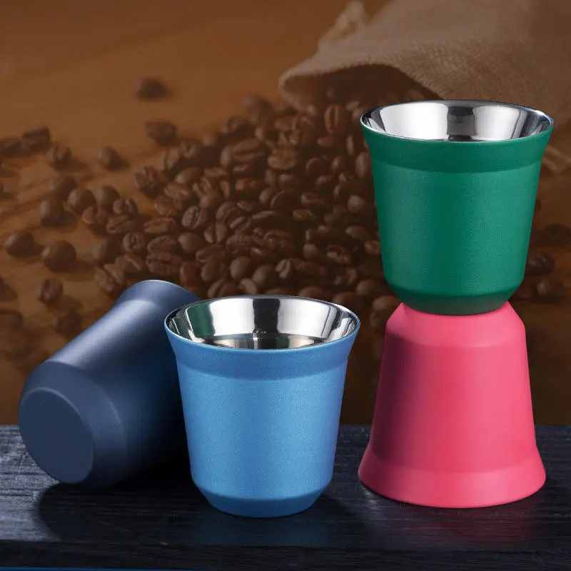 Wholesale Double Wall Insulated Stainless Steel Espresso Cups Stackable Shot Glasses 80ml 160ml Manufacturers, Factories