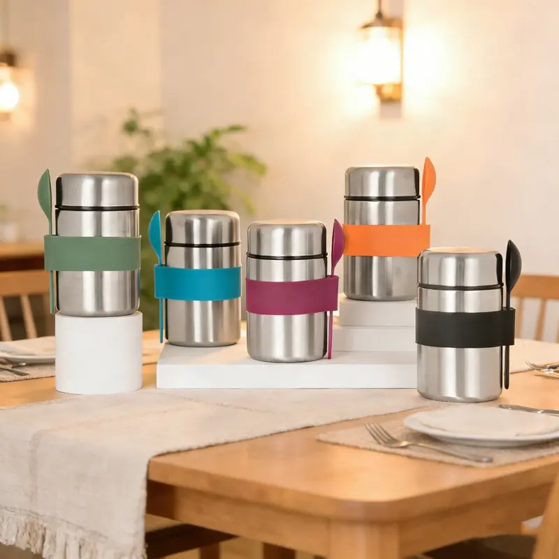 Wholesale 400ml Stainless Steel Food Container Colorful Vacuum Insulated Lunch Box with Spoon for School