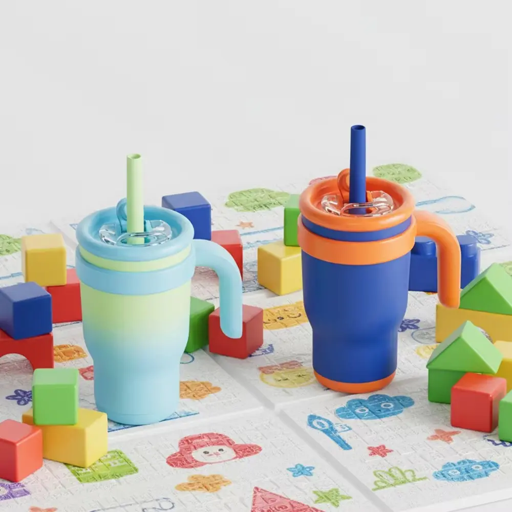 Wholesale Colorful 14oz Mini Stainless Steel Kids Tumbler Vacuum Insulated Water Bottle with Straw and Handle for Children Factories, Factory