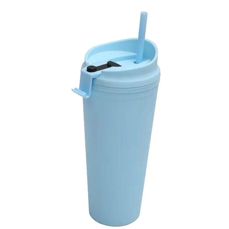 China High Quality Custom Logo 24oz Double Wall Frosted Plastic Travel Coffee Mugs With Straws Manufacturers, Factories