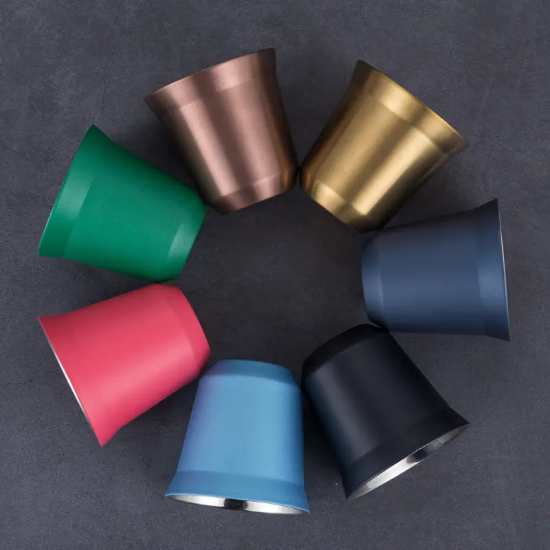 Wholesale Double Wall Insulated Stainless Steel Espresso Cups Stackable Shot Glasses 80ml 160ml Manufacturers, Factories