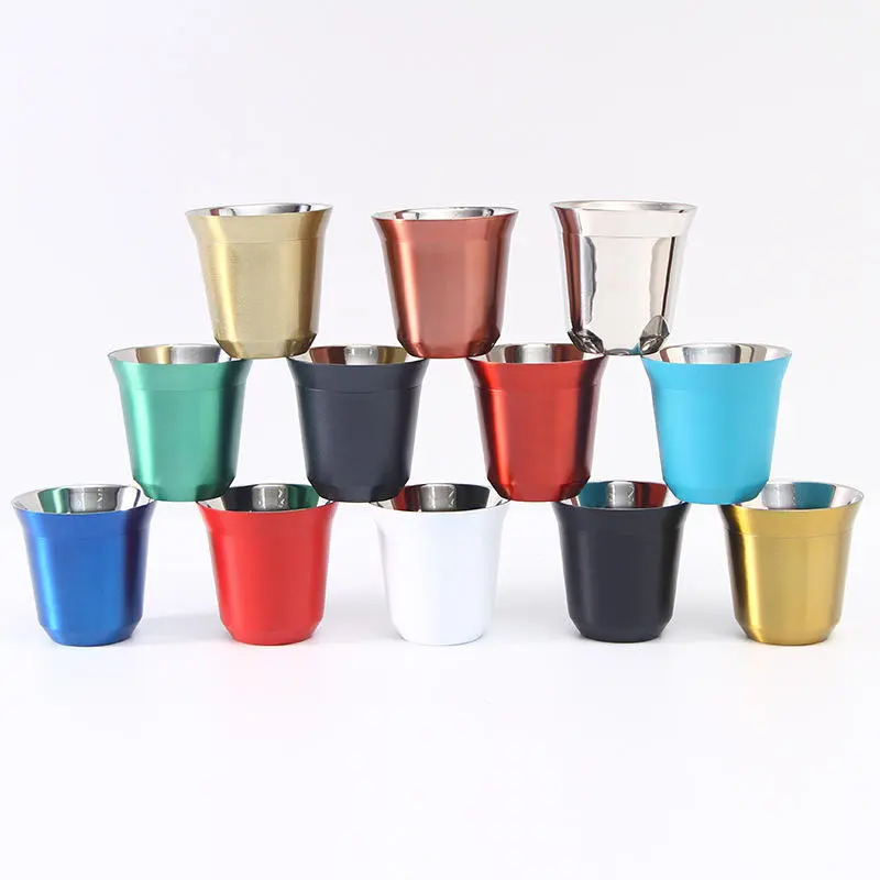 Wholesale Double Wall Insulated Stainless Steel Espresso Cups Stackable Shot Glasses 80ml 160ml Manufacturers, Factories