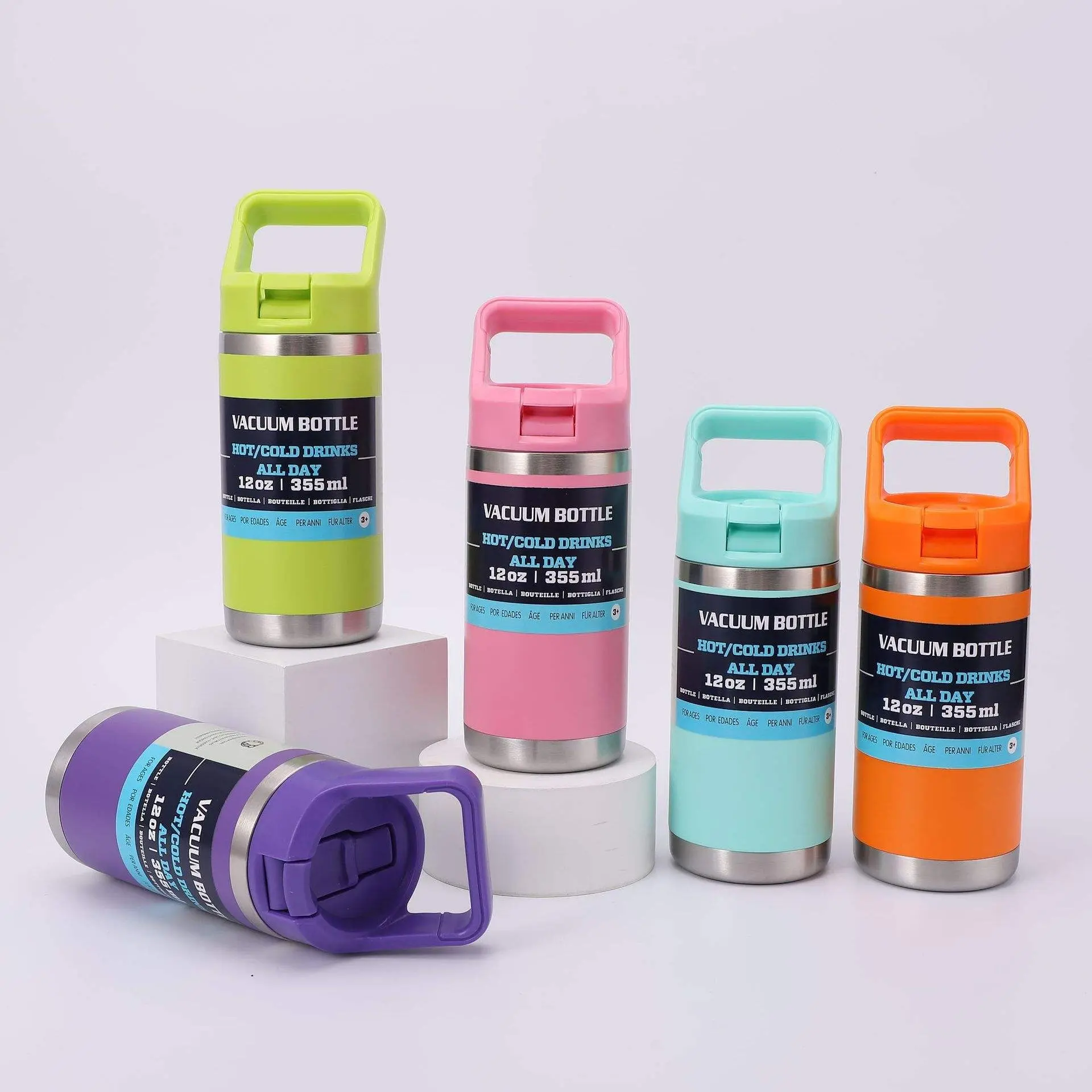 China Double Wall Vacuum Insulated 12oz Stainless Steel Kids Water Bottle with Straw Lid Supplier, Factories