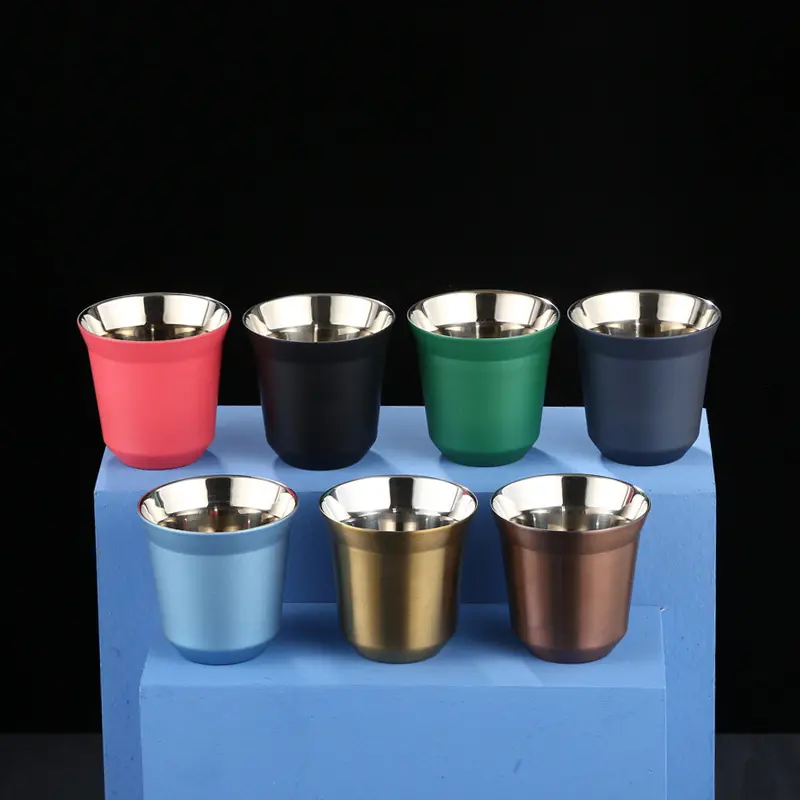 Wholesale Double Wall Insulated Stainless Steel Espresso Cups Stackable Shot Glasses 80ml 160ml Manufacturers, Factories