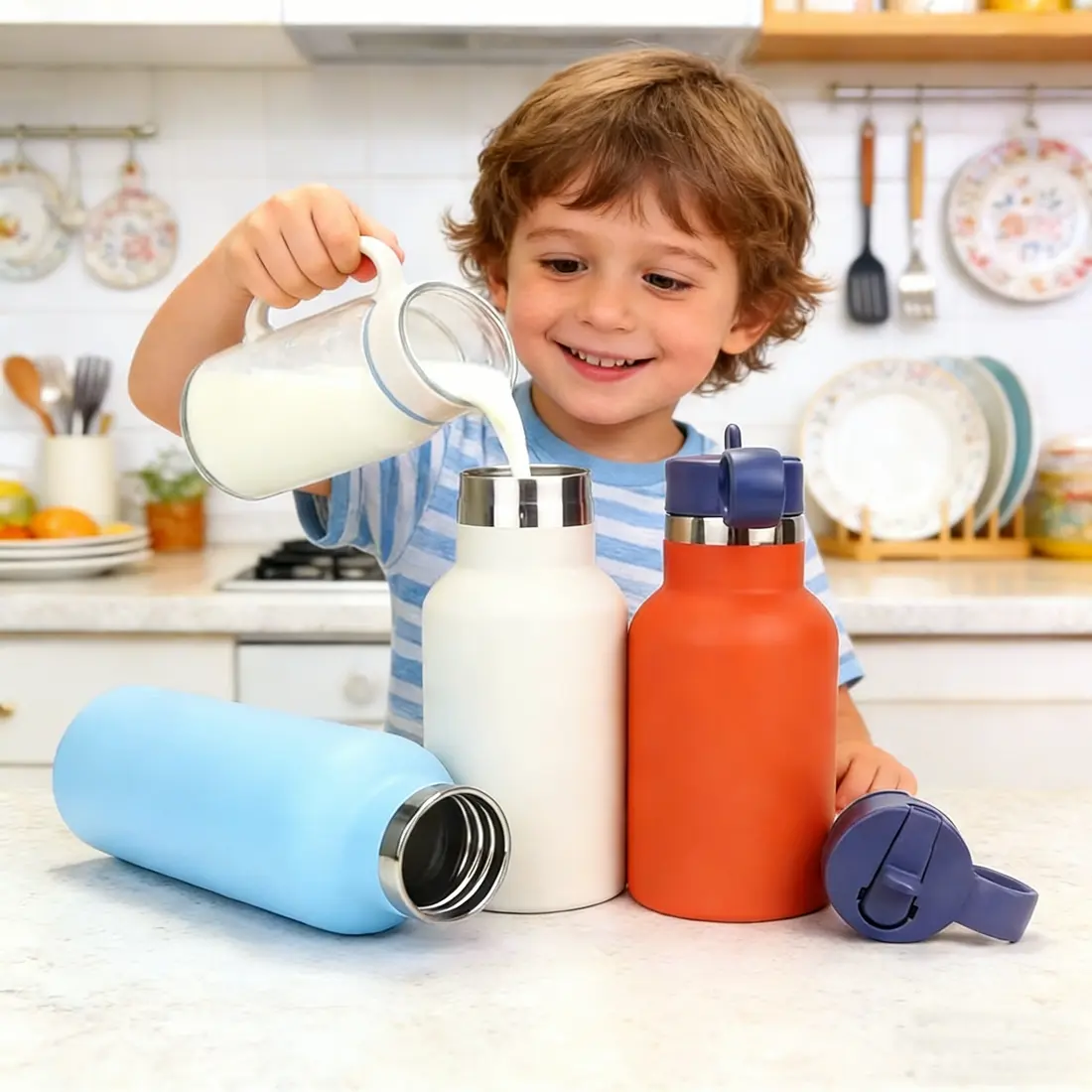 China Custom 350ml/500ml Double Wall Stainless Steel Kids Water Bottle Vacuum Insulated Flask with Flip Straw for School Factories, Factory