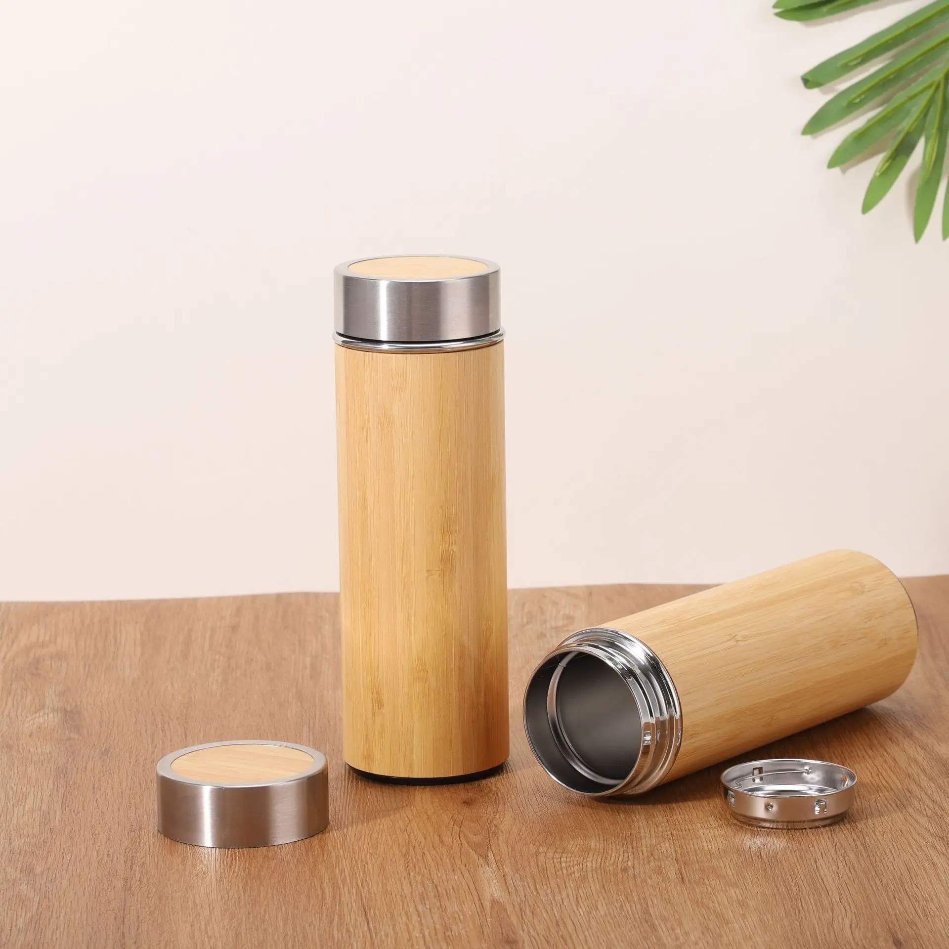 China 500ml Eco Friendly Insulated Bamboo Vacuum Flask with Lid and Tea Infuser Manufacturer, Supplier