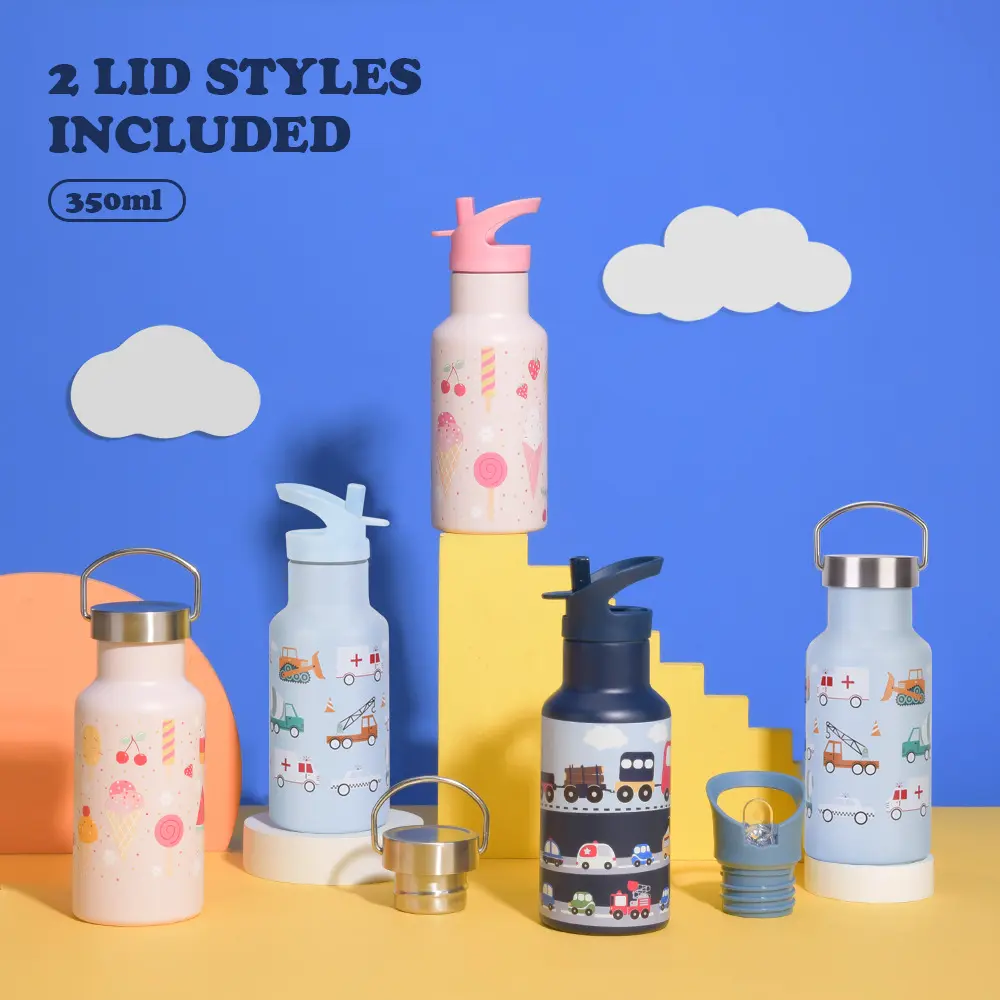 China Cute Pattern 12oz/350ml Double Wall Vacuum Insulated Kids Thermos Flask Sports Children Water Bottle for School Manufacturers, Factory