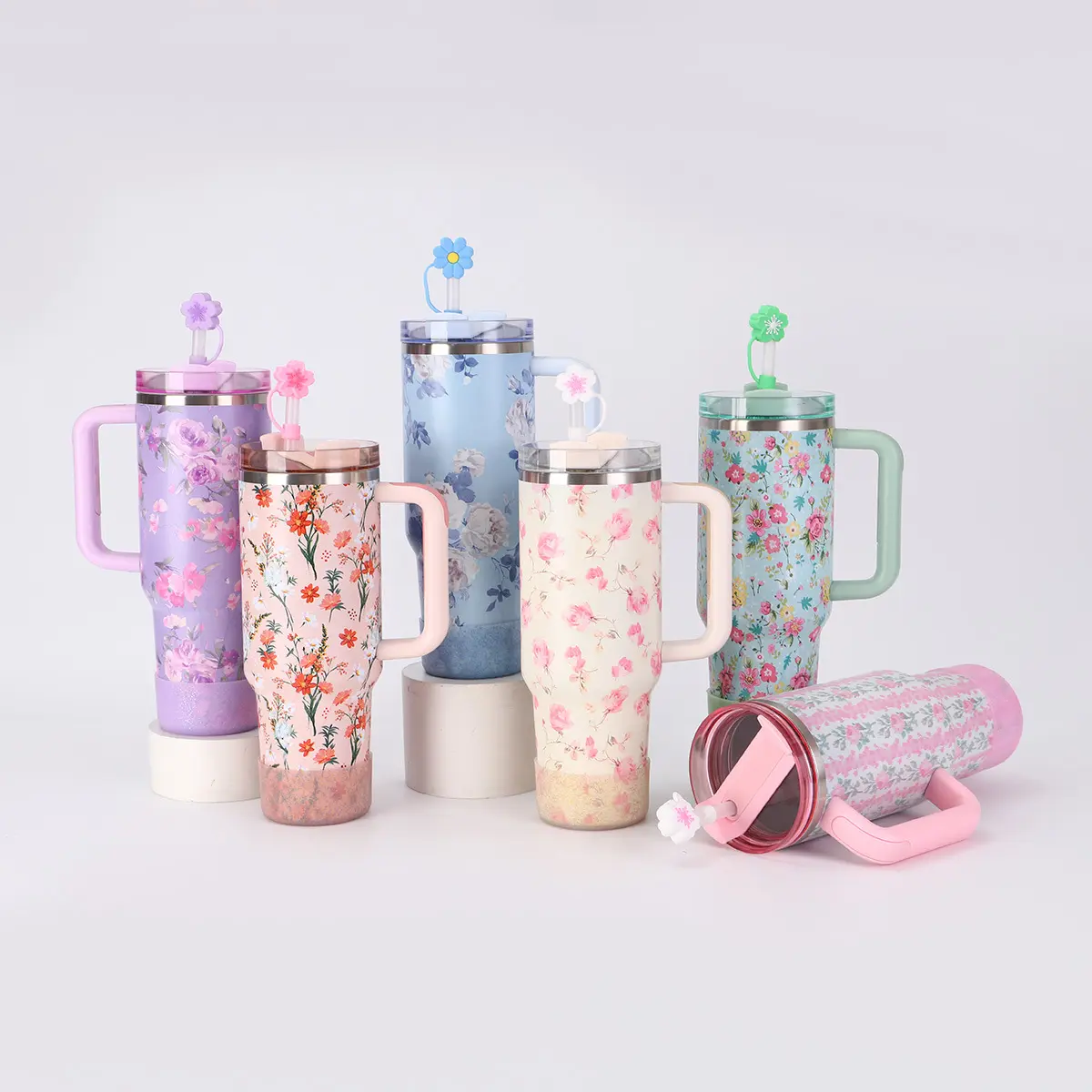 Wholesale Floral 40oz Stainless Steel Tumbler Vacuum Insulated Travel Mug with Dust Cap Anti-slip Silicone Bottom Supplier, Factories