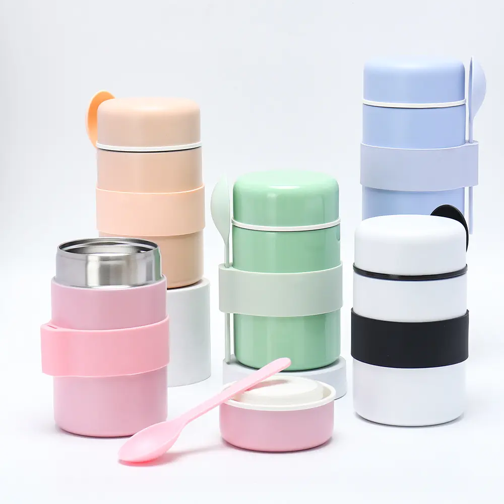 Wholesale 400ml Stainless Steel Food Container Colorful Vacuum Insulated Lunch Box with Spoon for School