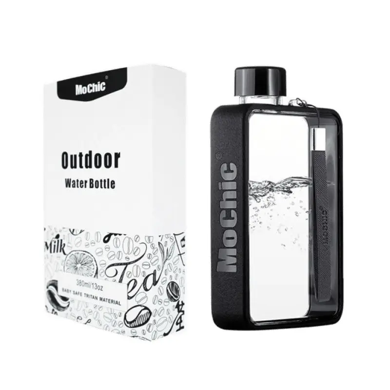 Wholesale BPA Free 380ml Flat Design Direct Drinking Plastic Water Bottle with Rope Handle for Sports Manufacturer, Supplier