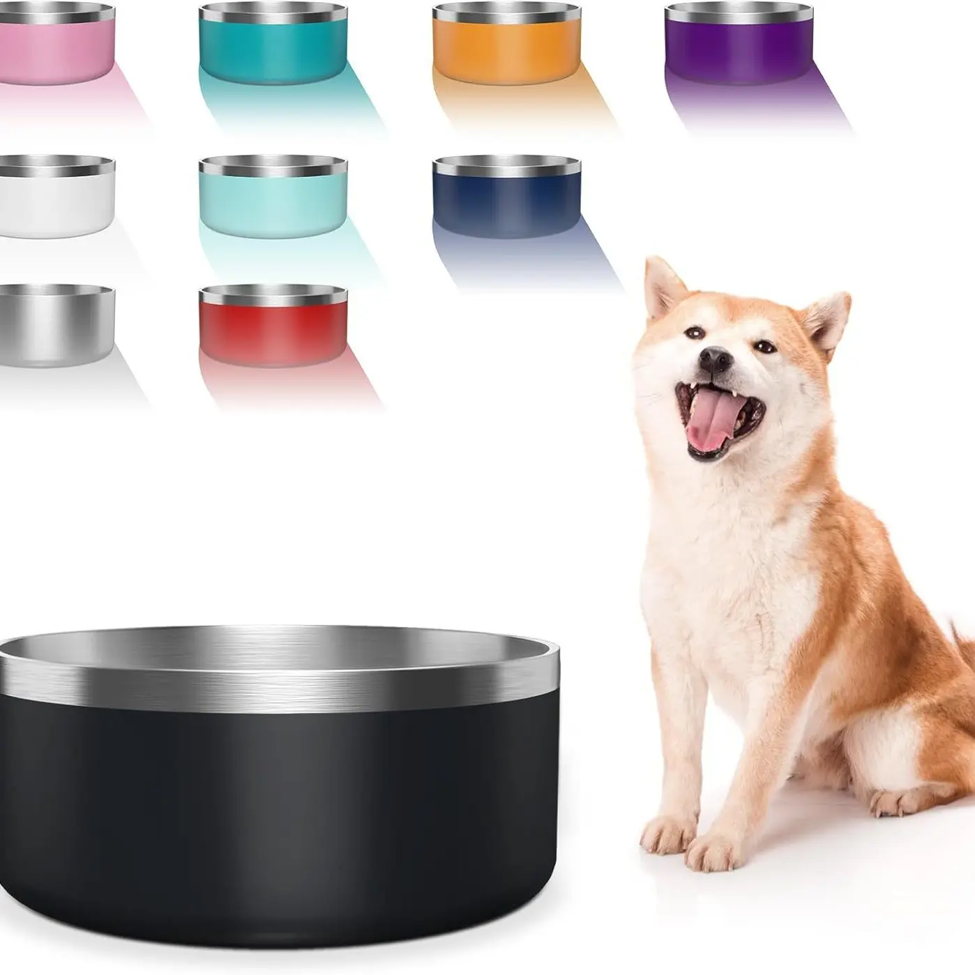 China 64oz Stainless Steel Insulated Dog Bowls for Large Dogs with Non Slip Rubber Bottom Manufacturers, Factories