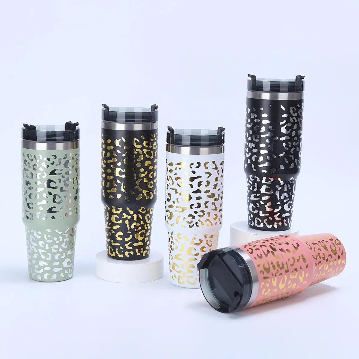 China Leopard Print 40oz Double Wall Stainless Steel Vacuum Insulated Travel Tumbler with Lid Supplier, Factory