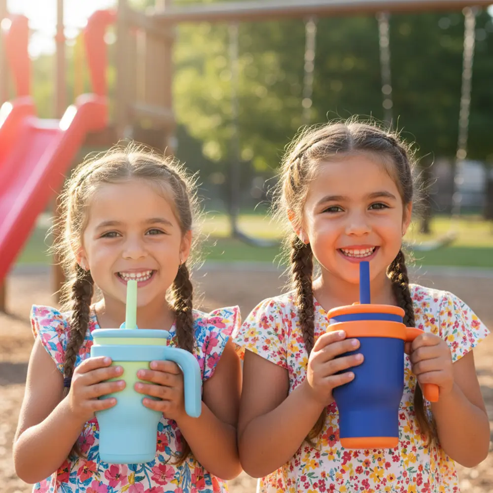 Wholesale Colorful 14oz Mini Stainless Steel Kids Tumbler Vacuum Insulated Water Bottle with Straw and Handle for Children Factories, Factory