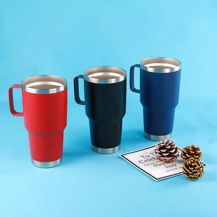 China Custom Logo 30oz Double Wall Stainless Steel Travel Tumblers Vacuum Insulated Coffee Mug with Handle Manufacturer, Suppliers