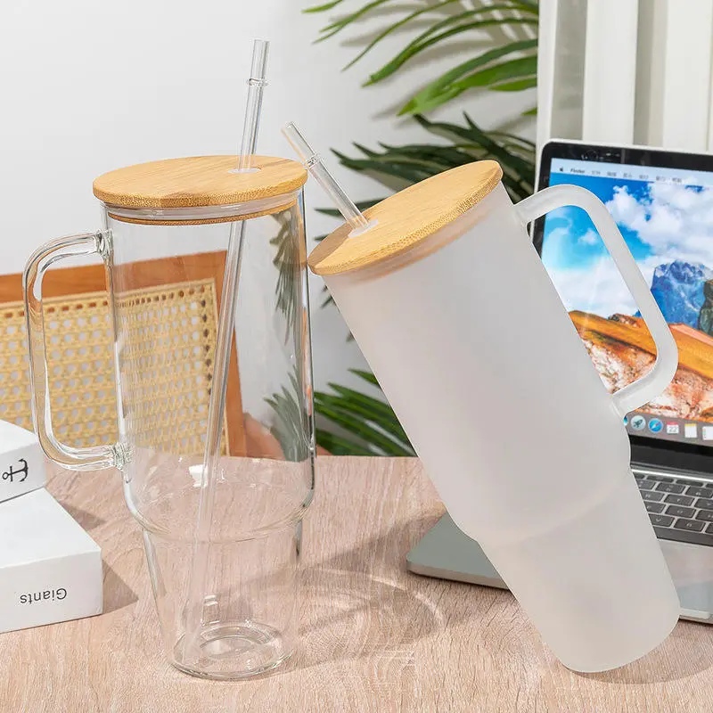 China Big Capacity 40oz Wide Mouth Glass Tumbler with Handle and Straw for Smoothies Coffee Supplier, Factory
