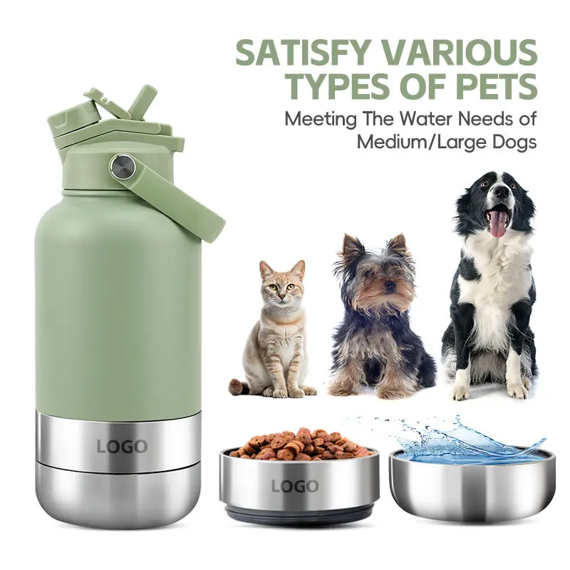 China 3 in 1 Style 32oz Portable Travel Pet Feeder Bowl Set Stainless Steel Outdoor Dog Water Bottle with 2 Bowls Supplier, Factories