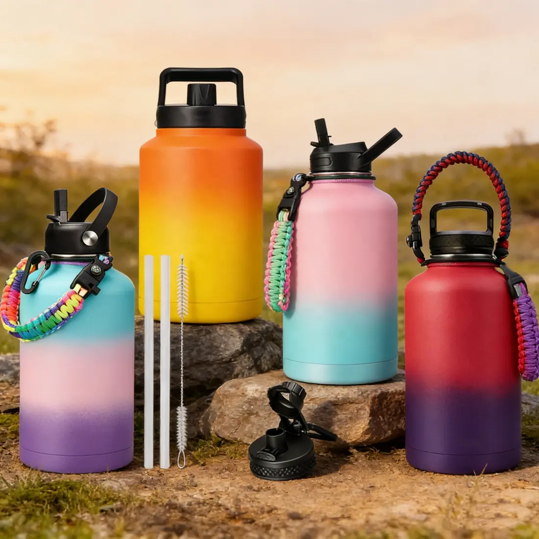 Wholesale Large Capacity 64oz/128oz Double Wall Stainless Steel Vacuum Insulated Jug Outdoor Sports Thermos with Straw Spout Handle Lids Manufacturer, Supplier