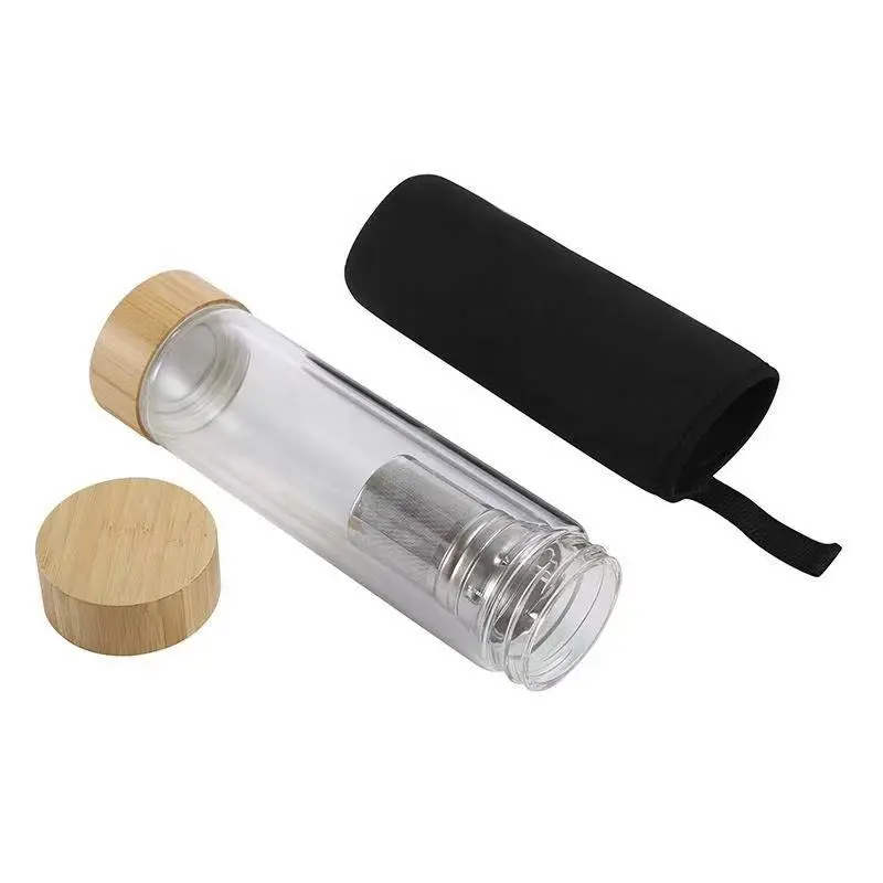 China Double Wall Tea Infuser Glass Water Bottle with Filter Leak proof Food Grade Lid Supplier, Factories