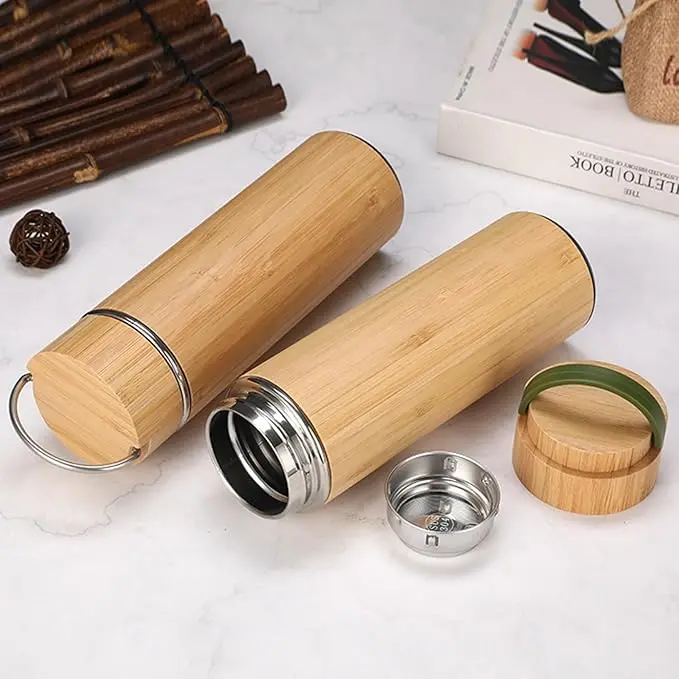 China 500ml Eco Friendly Insulated Bamboo Vacuum Flask with Lid and Tea Infuser Manufacturer, Supplier