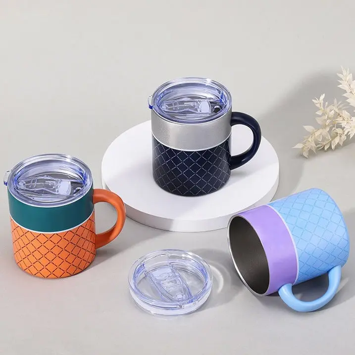 Wholesale 12oz Double Wall Vacuum Travel Mug Camping Cup with Handle and Slide Lid Supplier, Factory