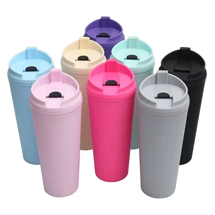 China High Quality Custom Logo 24oz Double Wall Frosted Plastic Travel Coffee Mugs With Straws Manufacturers, Factories