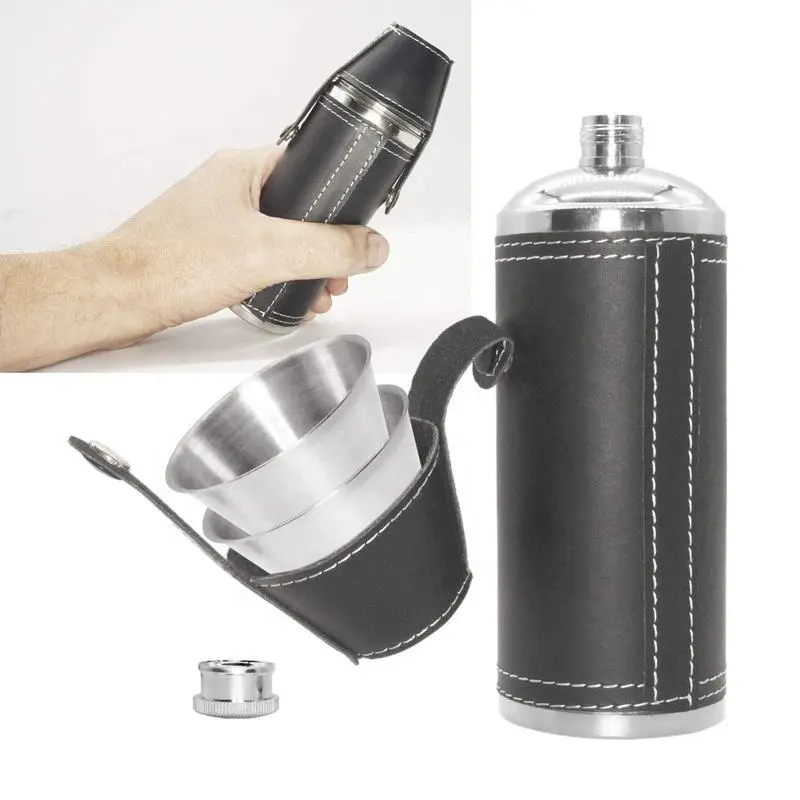 China Stainless Steel 8oz 12oz Hip Flask with PU Leather Cover and 2 Shot Glasses Supplier, Factory