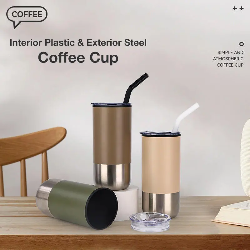 Wholesale 500ml Insulated Tumbler with Straw Interior Plastic Exterior Steel Coffee Cup Manufacturer, Suppliers
