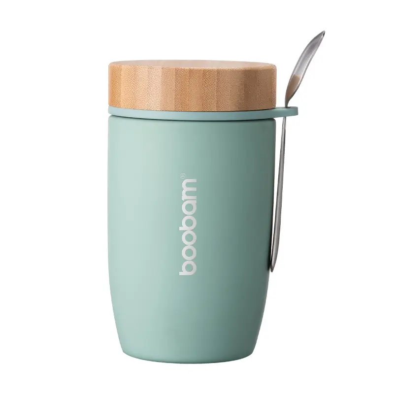 China Food Grade 500ml Double Wall Vacuum Insulated Thermos Food Jar with Bamboo Lid and Spoon Manufacturer, Factory