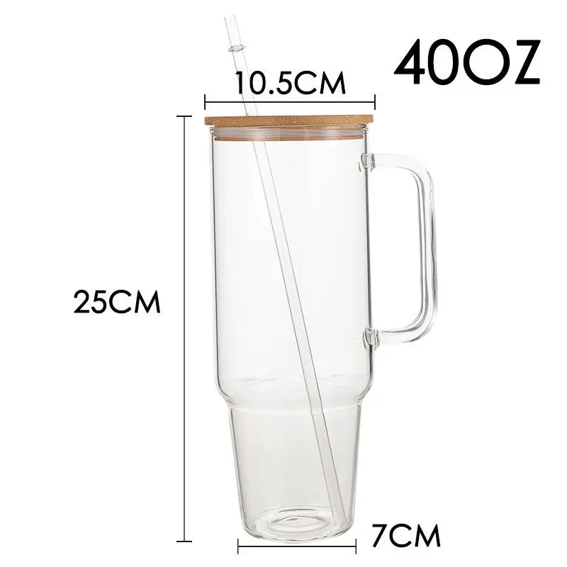 China Big Capacity 40oz Wide Mouth Glass Tumbler with Handle and Straw for Smoothies Coffee Supplier, Factory