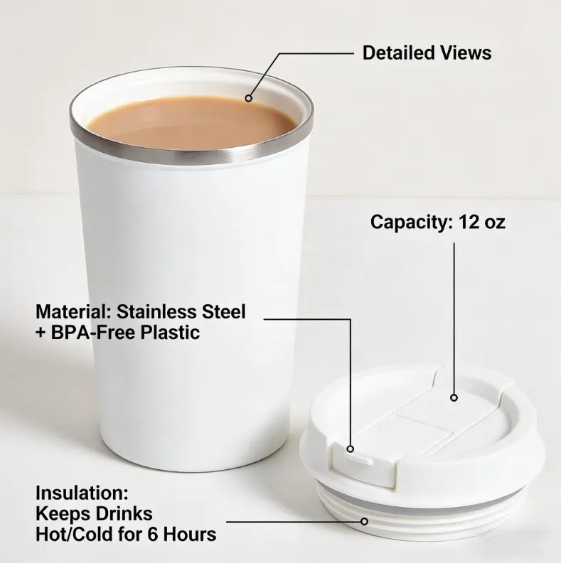 Durable 12oz BPA-Free Insulated Travel Mug
