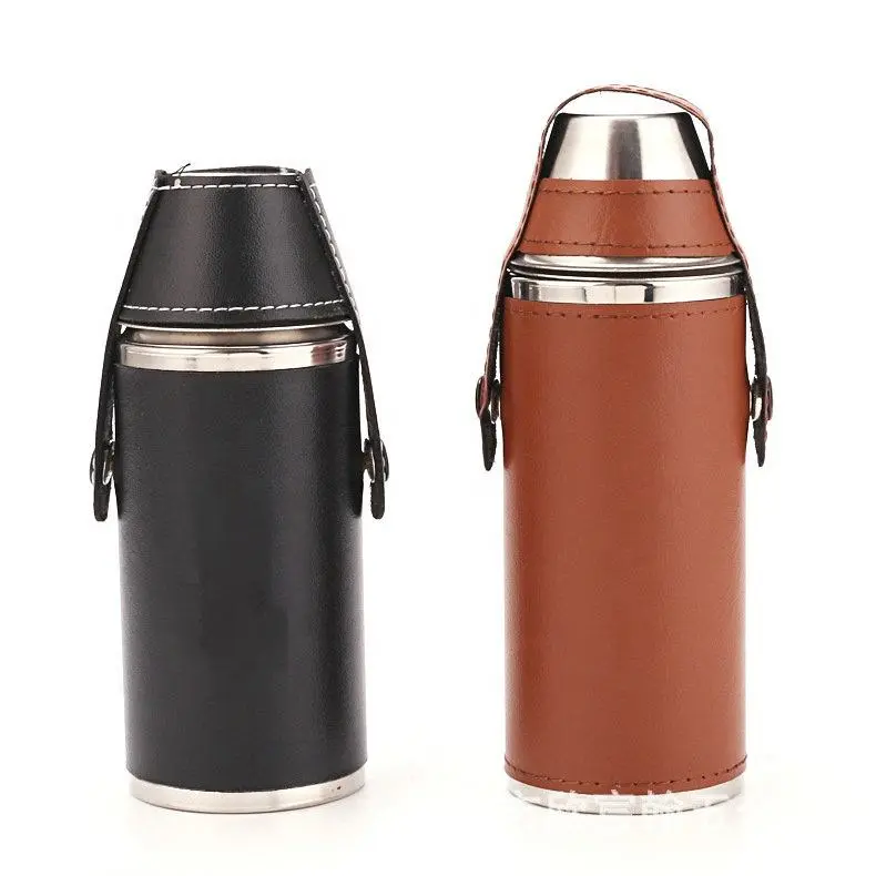 China Stainless Steel 8oz 12oz Hip Flask with PU Leather Cover and 2 Shot Glasses Supplier, Factory