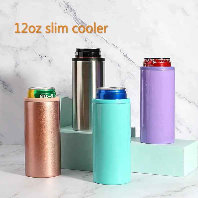 China 12oz Slim Double Wall Stainless Steel Skinny Can Cooler Beer Bottle Factories, Factory