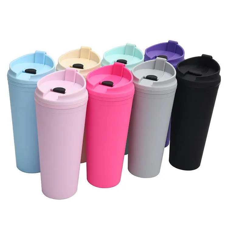 China High Quality Custom Logo 24oz Double Wall Frosted Plastic Travel Coffee Mugs With Straws Manufacturers, Factories