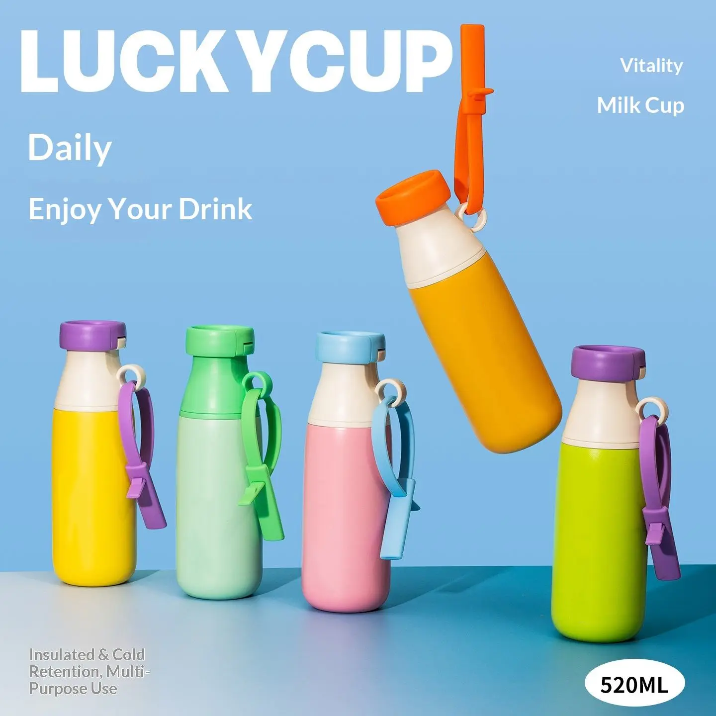 Wholesale Food Grade 520ml Insulated Stainless Steel Kids Water Bottle Cute Milk Mug with Straw and Handle for School Manufacturers, Manufacturer