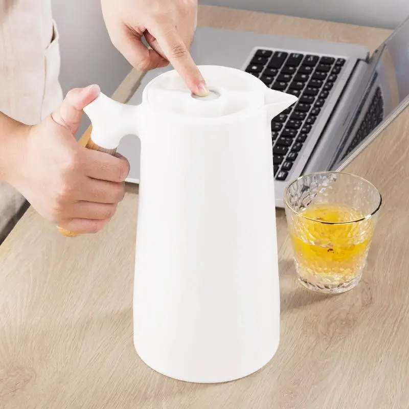 Wholesale Minimalist Design 1L Large Capacity Glass Inner Tea Thermos Kettle Household Use Water Jug Bottle with Wooden Lid Suppliers, Factories