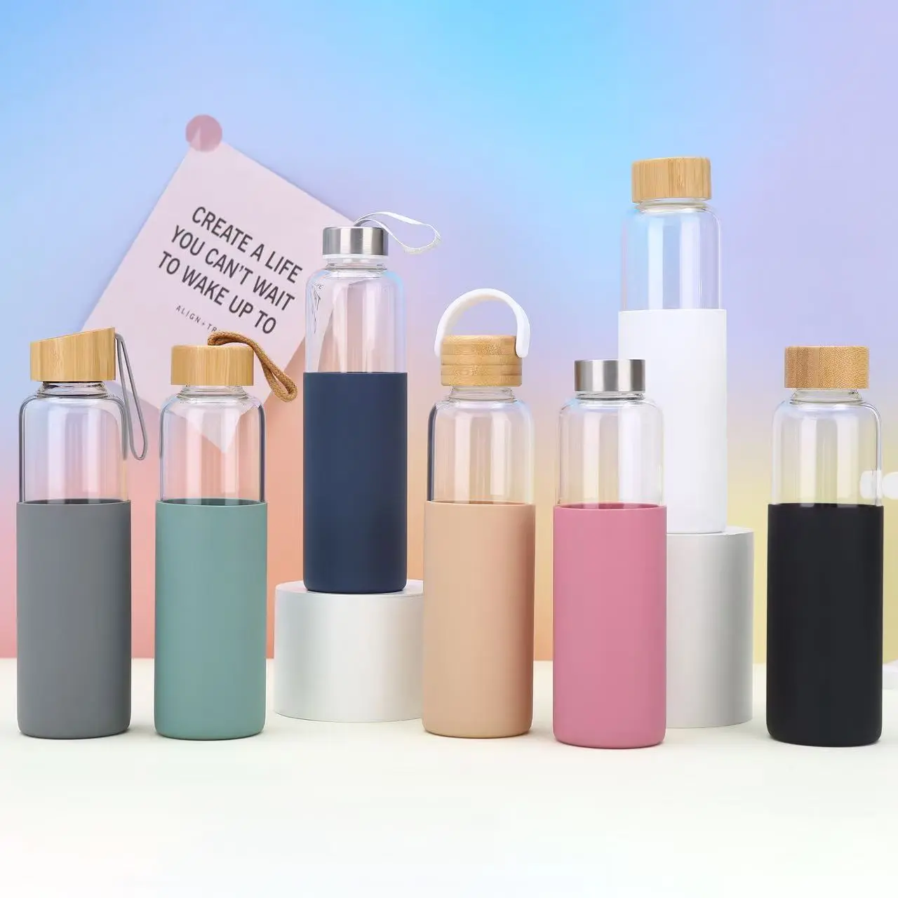 China 500ml Food Grade BPA-Free Sports Borosilicate Glass Drink Cup with Bamboo Lid Factories, Factory
