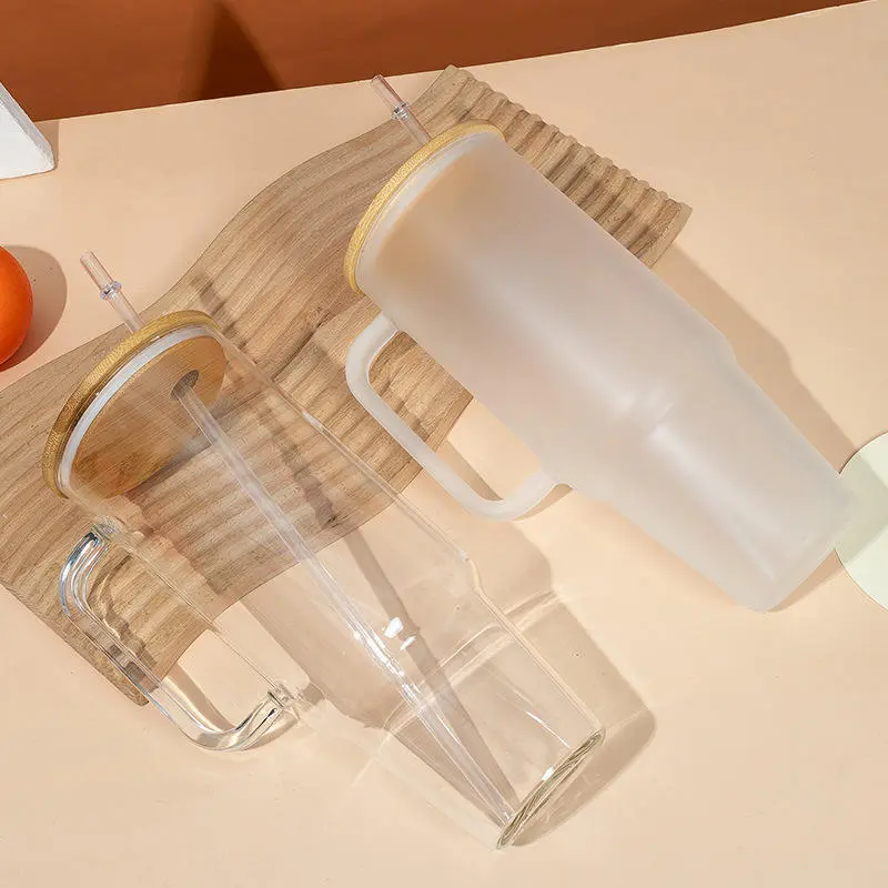 China Big Capacity 40oz Wide Mouth Glass Tumbler with Handle and Straw for Smoothies Coffee Supplier, Factory
