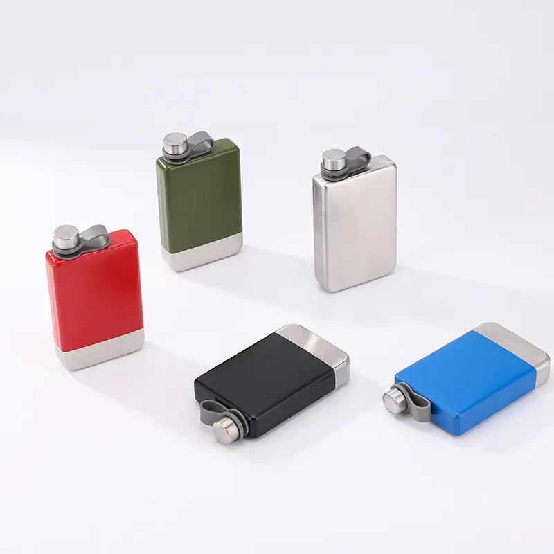 Wholesale 8oz Portable Stainless Steel Square Hip Flask with Integrated Steel Cap for Men Supplier, Suppliers