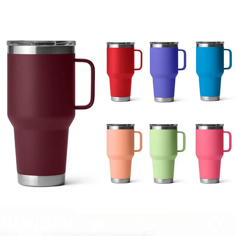 China Custom Logo 30oz Double Wall Stainless Steel Travel Tumblers Vacuum Insulated Coffee Mug with Handle Manufacturer, Suppliers
