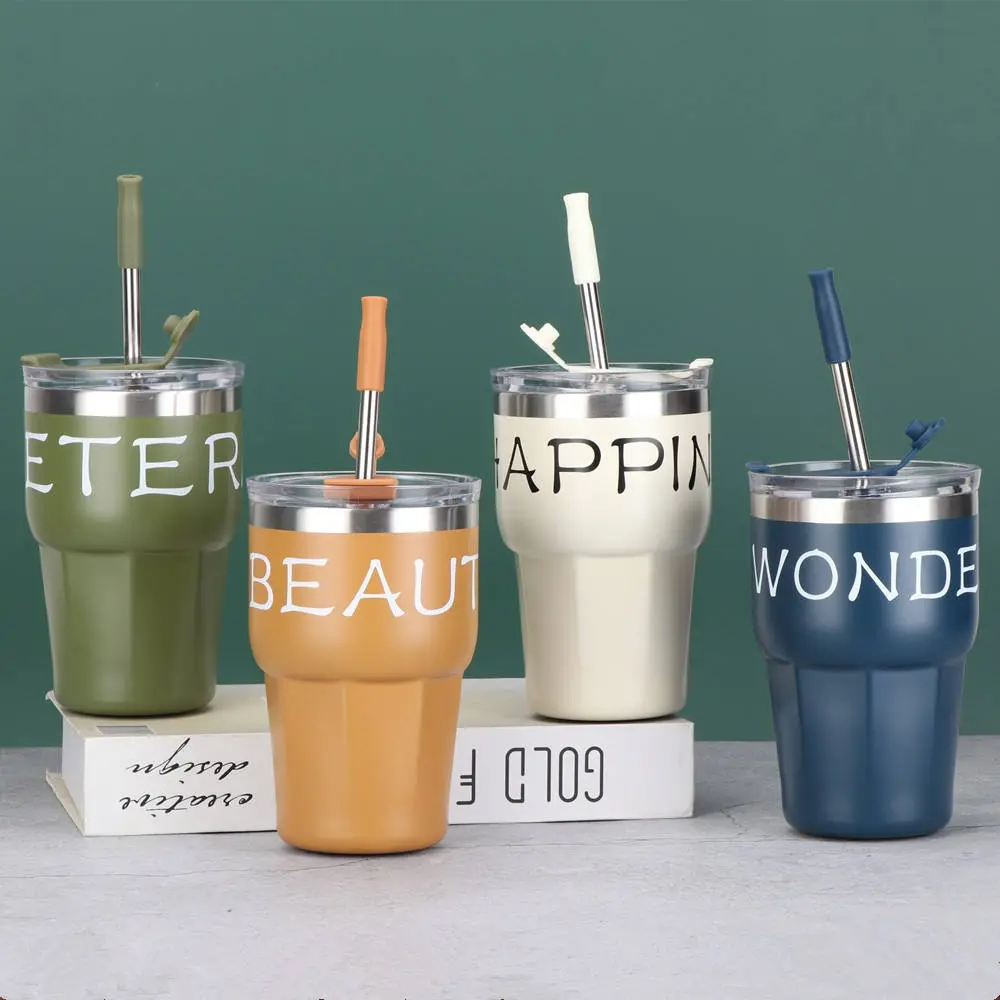 Wholesale New Arrival 600ml Stainless Steel Coffee Mug Vacuum Insulated Office Cup with Silicone Straw and Handle Manufacturers, Supplier
