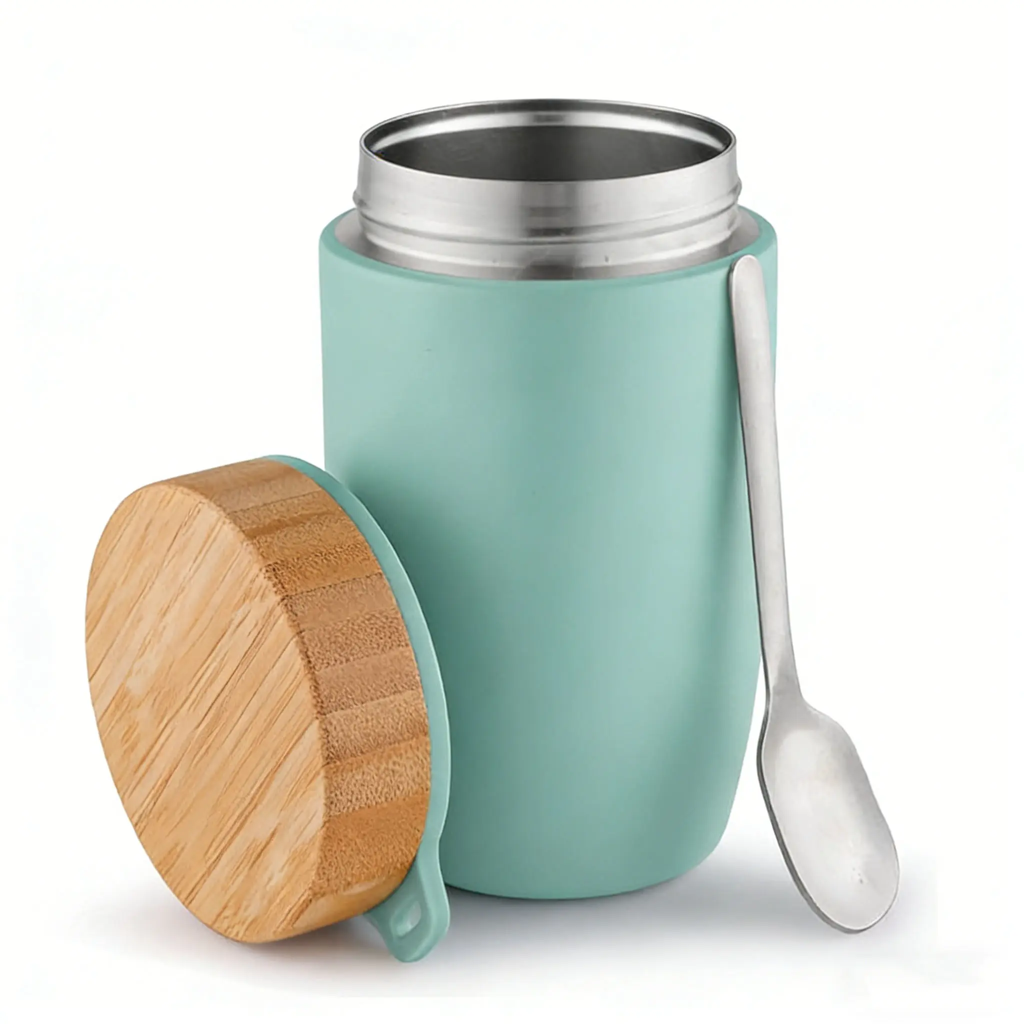 China Food Grade 500ml Double Wall Vacuum Insulated Thermos Food Jar with Bamboo Lid and Spoon Manufacturer, Factory