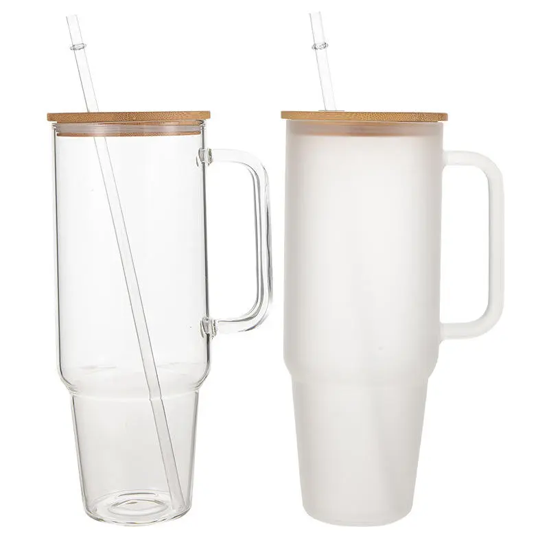 China Big Capacity 40oz Wide Mouth Glass Tumbler with Handle and Straw for Smoothies Coffee Supplier, Factory